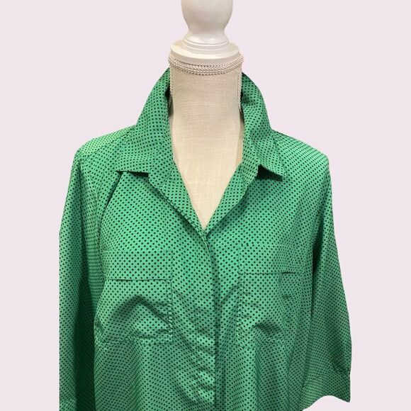 Liz Claiborne Green and Black Polka Dot Button Down Shirt - Picture 7 of 11
